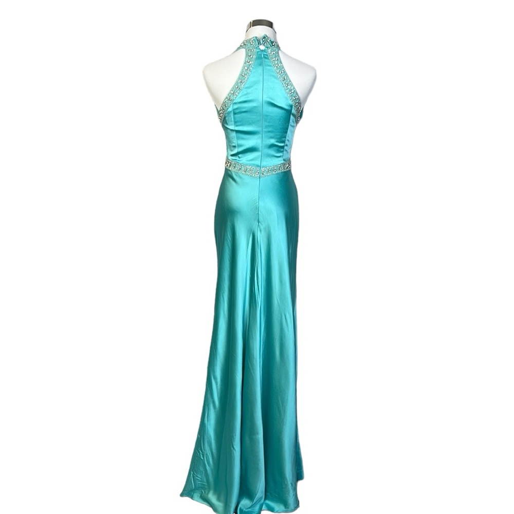 Badgley Mischka Aqua Sleeveless Y2K Stretch Prom Wedding Gown Formal Dress Sz 0 - Picture 2 of 15